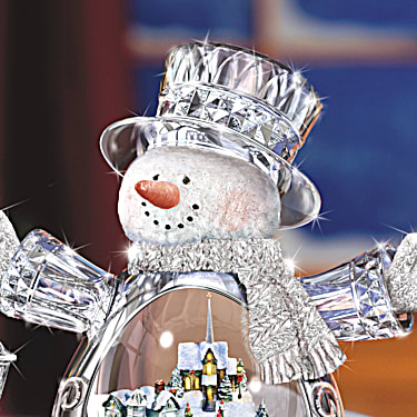 Crystal Snowman Thomas Kinkade Christmas Figurine Illuminated w/ Moving Train 