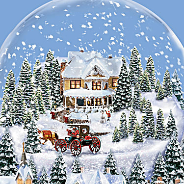 The Bradford Exchange Thomas Kinkade Victorian Christmas Village Snowglobe 