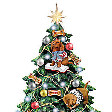 Tabletop Lighted Christmas Tree with Dogs or Cats Animal Lover Home Decor 