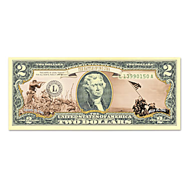 $2 Bill in Large Collectors Display United States NAVY WWII Vintage Genuine U.S 