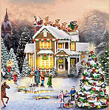 Thomas Kinkade's Illuminate Christmas Home for the Holiday's Village 7 Piece Set 
