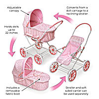 Convertible All In One Pink Pram Baby Doll Toy Stroller For