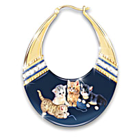 Kitty-Kat Cute Gold-Toned Hoop Earrings Featuring Cat Art By Artist Jurgen  Scholz And Adorned With12 Crystal Accents