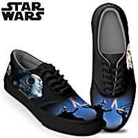 STAR WARS Saga Mens Shoes Featuring A Black Canvas With Luke Skywalker Darth Vader Accented By The Millennium Falcon Death Star