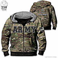 Military Camo U.S. Army Mens Cotton Blend Full-Zip Hoodie