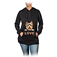 Peek-A-Boo Pup Black Pullover Hoodie Featuring Dog Art With