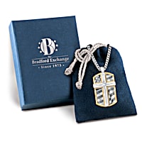 24K Gold Ion-Plated Dog Tag-Style Cross Pendant Adorned With An