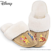 Disney Winnie The Pooh Womens Tan Faux Suede Slippers Adorned With Winnie The Pooh Art Feature A Flexible Sole Lined With Cozy Faux Fur
