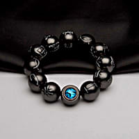 Marvel Studios Black Panther Womens Wakanda Forever Kimoyo Bead Bracelet And Pin Set Featuring 12 Black Ion Plated Beads Engraved With Wakandan Icons