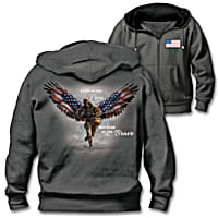 Wings Of Pride Protection Mens Charcoal Gray Cotton Blend Full Zip Hoodie Featuring Art Of An American Soldier With Patriotic Guardian Angel Wings