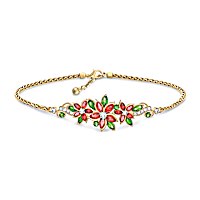 Gold-Tone Poinsettia Bracelet, Pendant & Earrings Set Adorned With