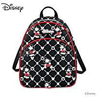 Black Faux Leather Backpack Featuring An All Over Disneys Mickey Mouse Pattern Adjustable Straps