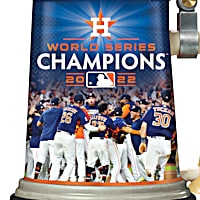 2022 World Series Champions Houston Astros MLB Glove Sculpture and Beveled Glass Panel Adorned with A Full-Color Montage and World Series Logo 