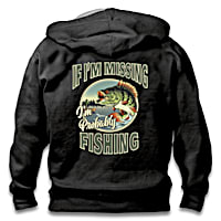 Black Gone Fishing Mens Hoodie Featuring Fishing Art Of A