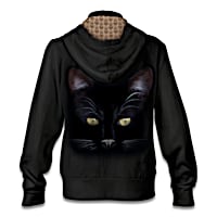 [COMPAGNO]★Enjoy CAT EMBROIDERED HOOD ZIP UP MystiCool Cat Black Cotton-Blend Knit Hoodie Featuring Cat Art