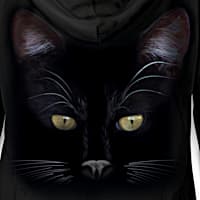 MystiCool Cat Black Cotton-Blend Knit Hoodie Featuring Cat Art