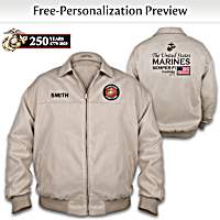 U.S. Marines Mens Tan Jacket With A USMC Emblem Patch And