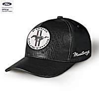 Ford Mustang Black Faux Leather Adjustable Hat With Applique