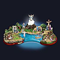 Illuminated Religious Sculpture Featuring Multiple Scenes