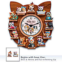 Cat Wall Clock Collection Featuring 12 Hand-Painted Cat Sculptures