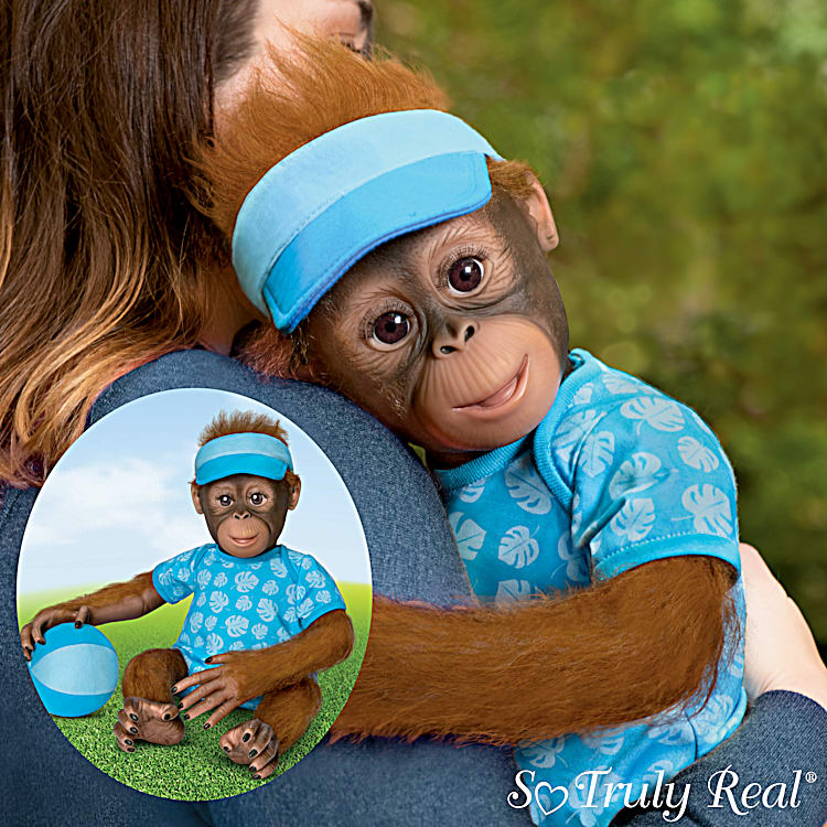 So Truly Real Abes Hugs Vinyl Monkey Doll Featuring Custom Print Blue Outfit Complete With Hat Ball
