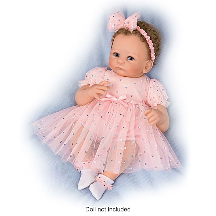 Celebration Dress Baby Doll Accessory Set With Metallic Dots White Fold Over Socks Matching Headband