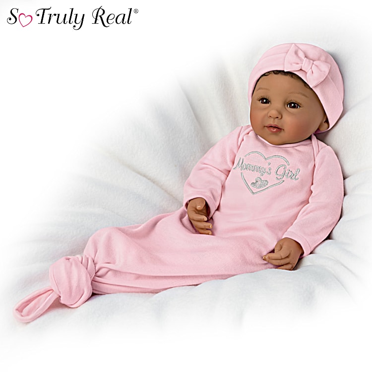 So Truly Real Mommys Girl Lifelike Baby Doll Featuring Hand Rooted Hair And Comes With A Custom Pink Knotted Sleeper And Magnetic Pacifier