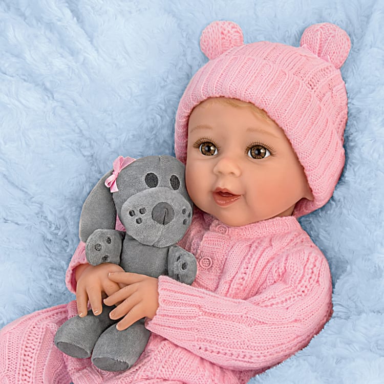 So Truly Real Arianna My Snuggle Pup Vinyl Baby Doll And Plush Dog Set By Artist Sherry Rawn Featuring A Classic Cable Knit Sleeper Magnetic Pacier