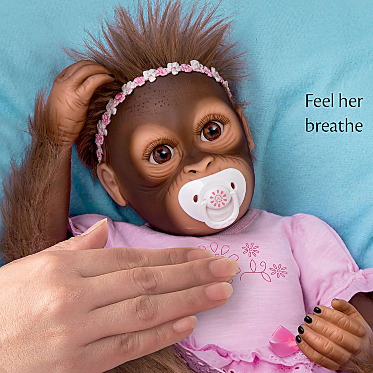 So Truly Real Cooing Cora Vinyl Baby Monkey Doll With Custom Ruffled Romper Magnetic Pacifier Featuring Hand Applied Mohair