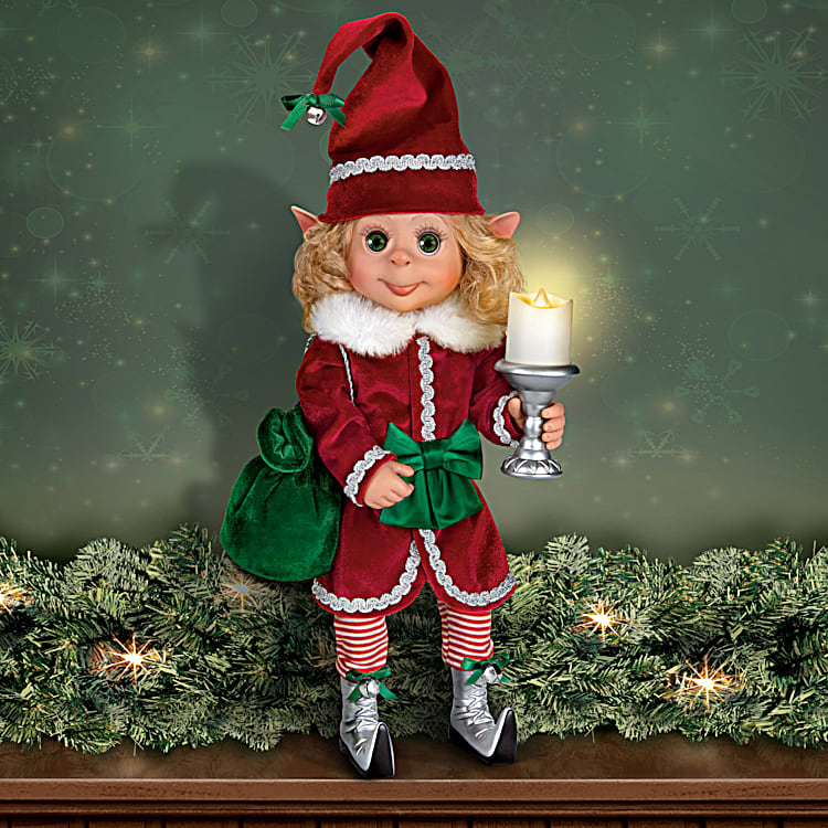 Merry The Christmas Elf 14 Tall Poseable Doll Featuring A Fabric Costume With Illuminating Candle