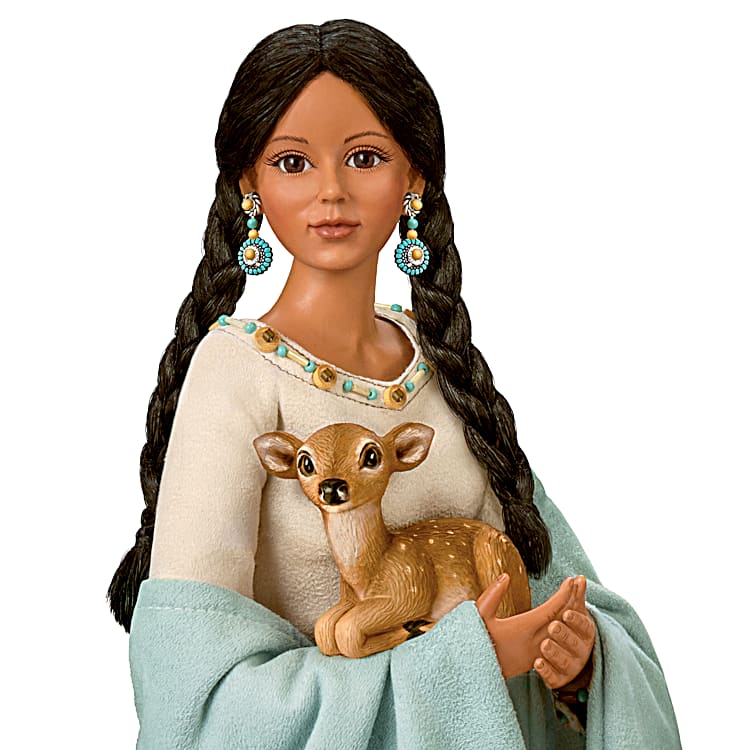 Deer Maiden Of The Morning Star 21 Tall Hand Painted Portrait Doll With 2 Deer Figures Featuring A Custom Designed Ensemble With An Illuminated Shawl