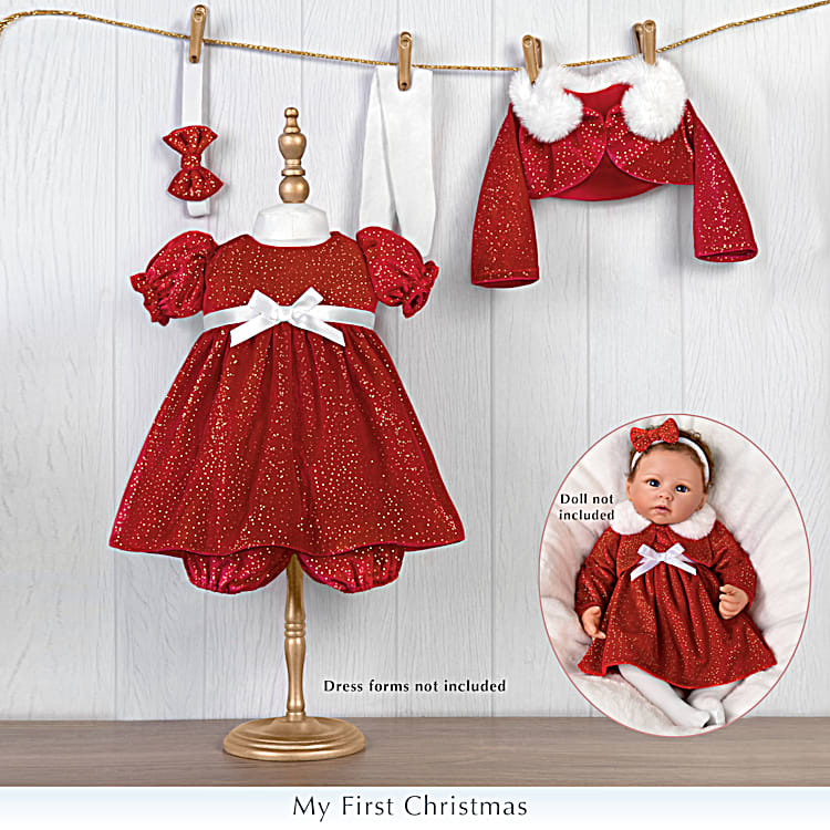 My First Christmas 5 Piece Red Sateen Dress Custom Baby Doll Ensemble That Fits Dolls 17 To 19 By Designer Victoria Jordan