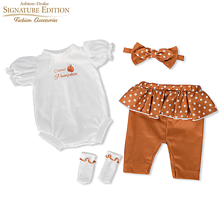Pumpkin Themed 4 Piece Baby Doll Ensemble By Designer Victoria Jordan That Fits Dolls 17 To 19