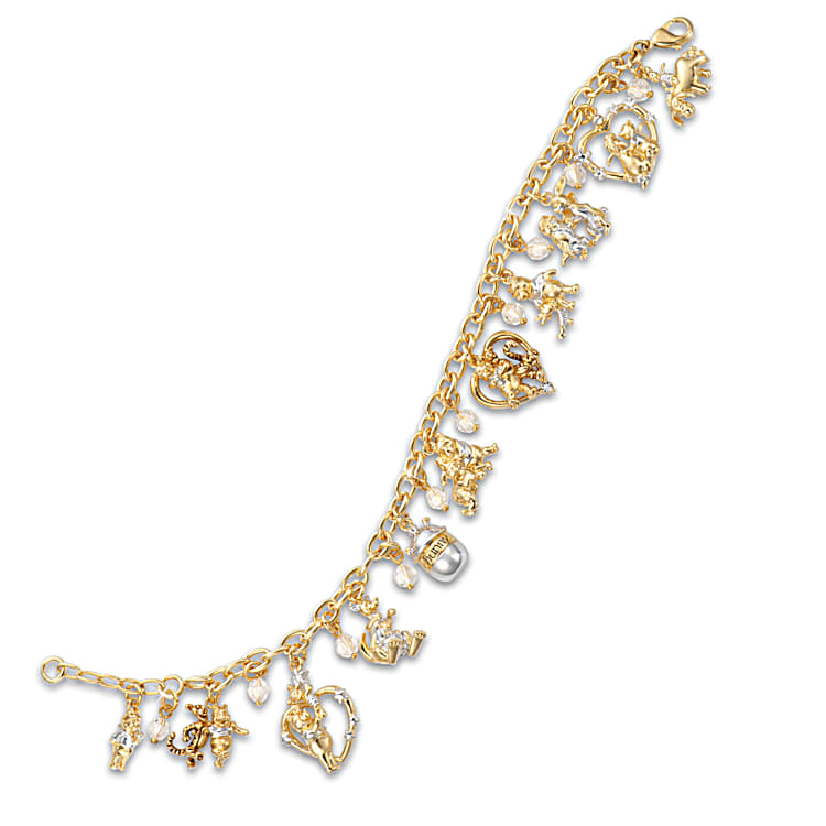 Disney Winnie The Pooh And His Friends Charm Bracelet Plated In 24K Gold
