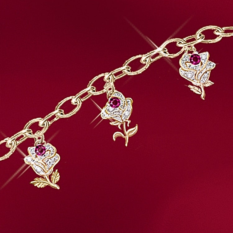 A dozen roses ruby engraved charm bracelet hotsell