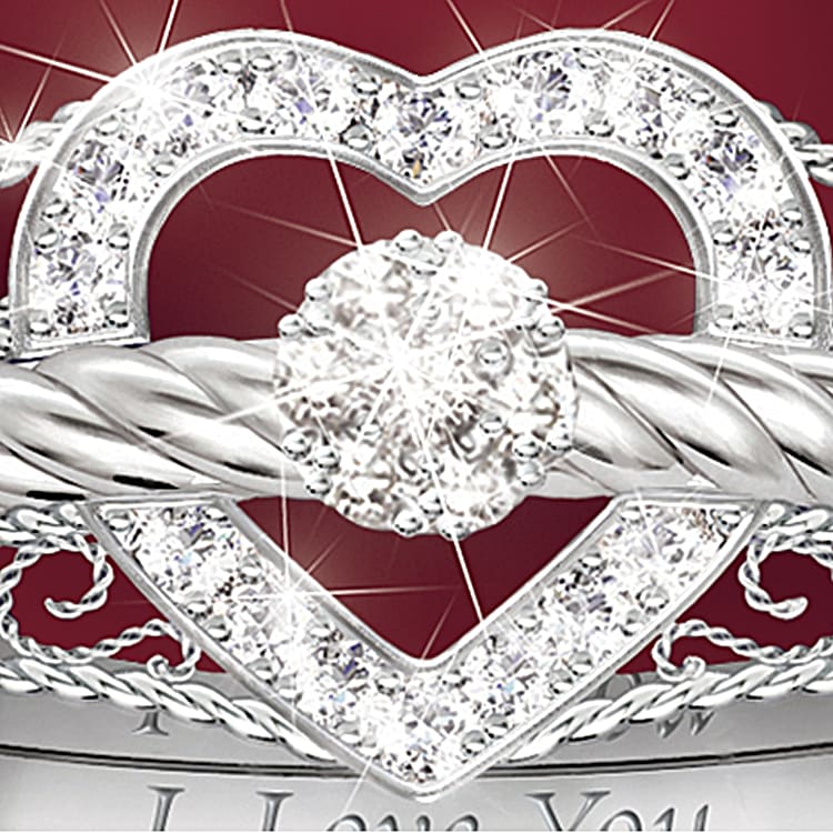 Engraved i love you 3 band stackable diamond rings discount