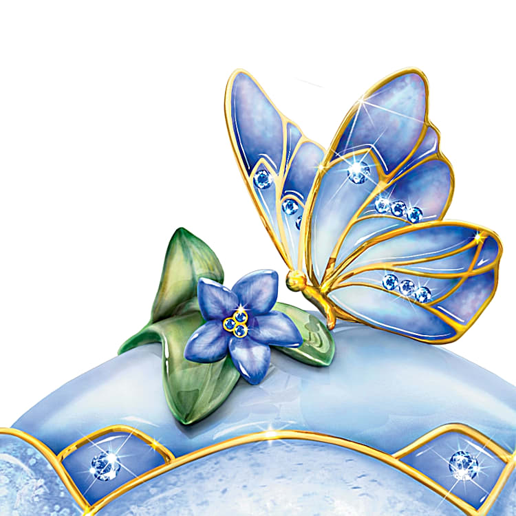 Butterfly Floral Art Heirloom Porcelain Music Box
