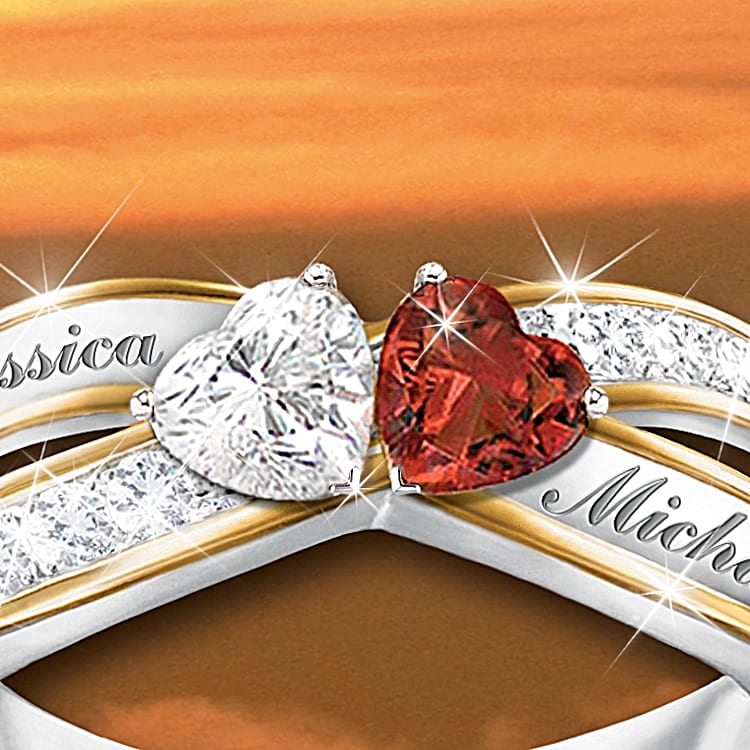Topaz And Garnet Personalized Romantic Ring Two Hearts Become Soul Mates