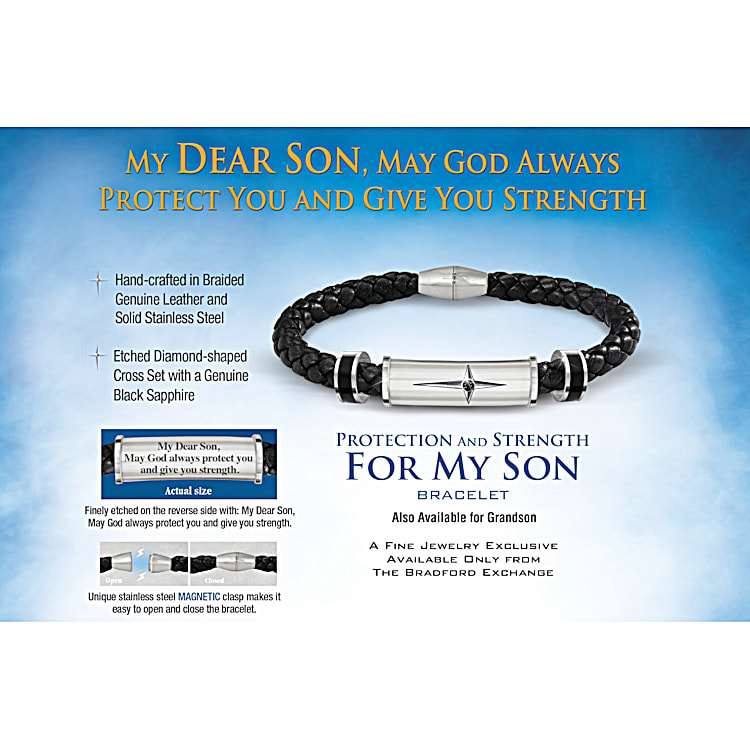 Cross Bracelet - Religious Gifts for Him - Black Leather Braided Band