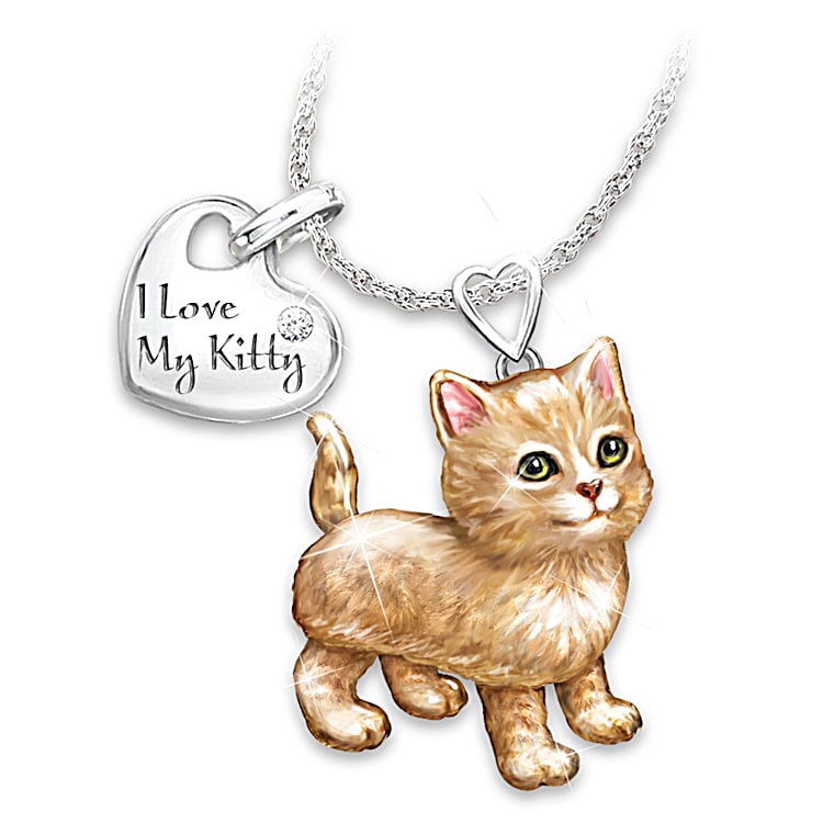 Womens Necklace Frisky Kitty Diamond Pendant Necklace