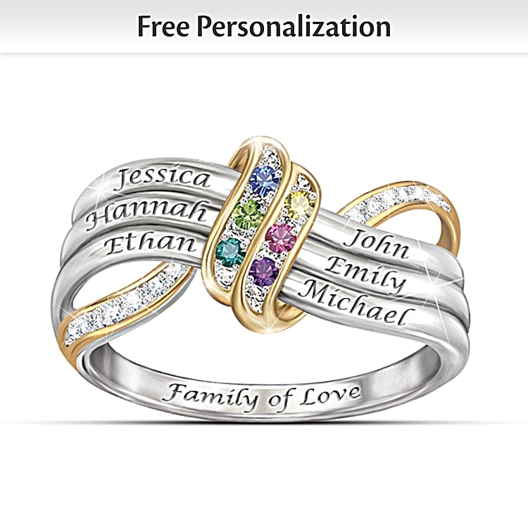 Ring Our Familys Forever Love Personalized Birthstone Engraved Ring