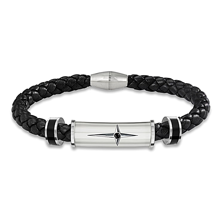 Bracelet Protection And Strength For My Grandson Mens Leather And Steel Bracelet
