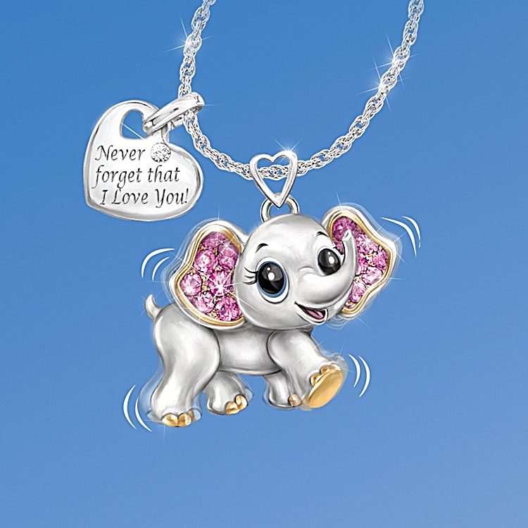 Granddaughter Never Forget I Love You Engraved Elephant Pendant Necklace With Heart Charm