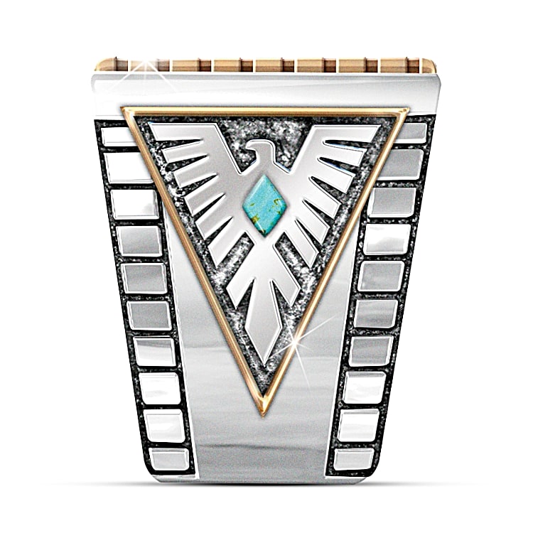 Power Of The West Turquoise Cabochon Thunderbird Mens Ring