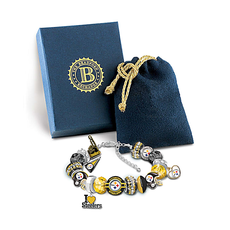 Pittsburgh Steelers Bracelet | Leather Adjustable Football Charm