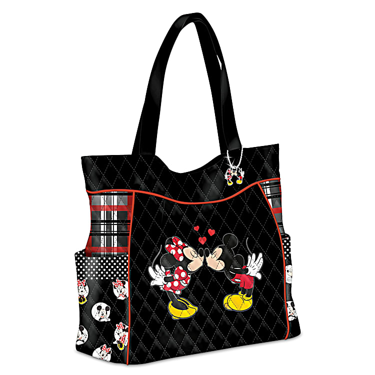 Mickey Mouse Tote Bag Minnie Icon Zippered Black Disney Travel Handbag