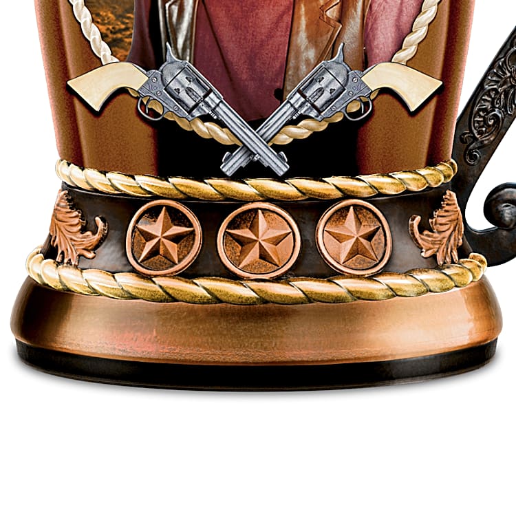 Duke Portrait And Quote John Wayne Straight Shooter Porcelain Stein Features Bronze-Toned Metal Alloy Lid With Duke Sculpture Pistol-Grip Handle Exclusively Available From The Bradford Exchange 