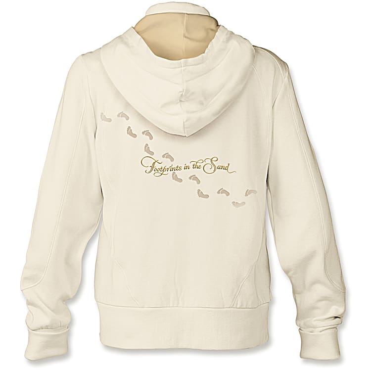 Footprints In The Sand Womens Full Zipper Ivory Hoodie With Poem