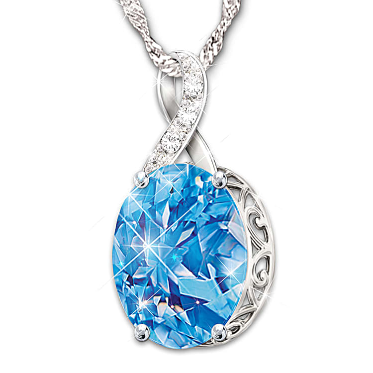 Natural Swiss Blue Topaz Pendant, S925 Sterling Silver, February  Birthstone, Handmade Engagement Gift for Women Her 