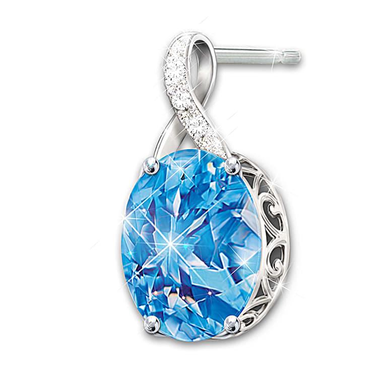 Sterling Silver Multi-Shaped Genuine Swiss Blue, Light Blue & White Topaz  Necklace
